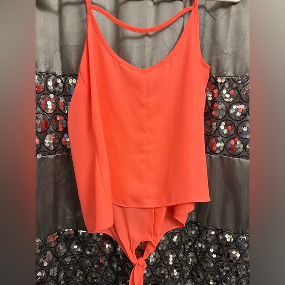 CANDIE’S Coral Pink Tie Front Tank Top XS - Picture 3 of 3